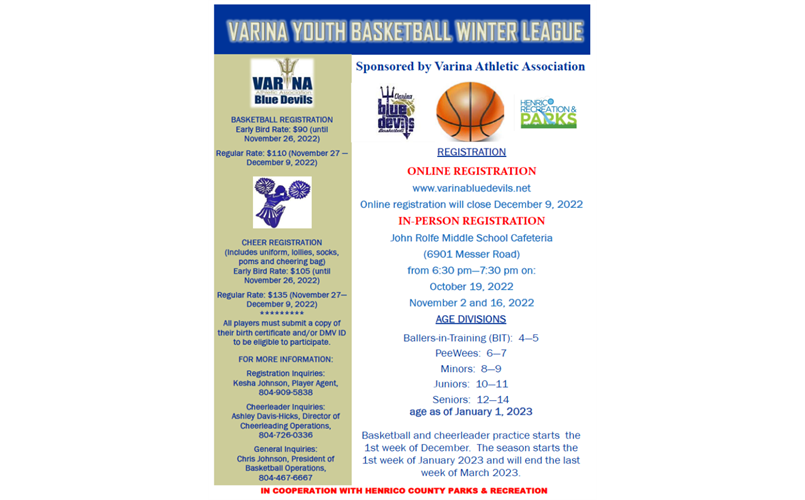 2023 Varina Youth Basketball Registration is Open!!