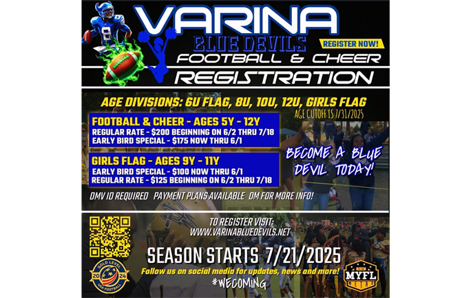2025 Fall Football & Cheer Registration is open!! 